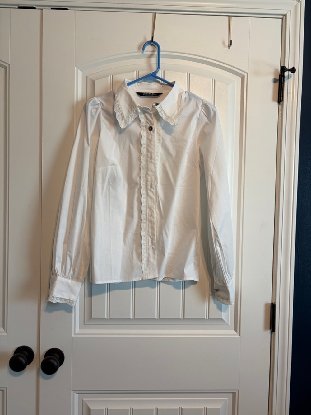 White Lace-Trim Button-Up Shirt for Kids